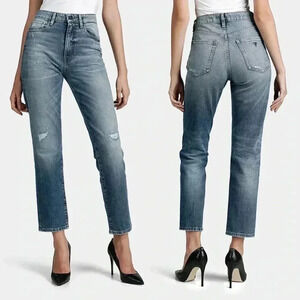 Guess It Girl Jeans  Straight Leg 10” Rise Button Fly Raw Step Hem Blue Size 25